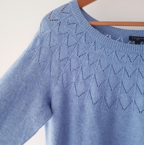 TALBOTS Blue Knit Pointelle Detail Wool Blend Sweater Dress - Picture 5 of 10